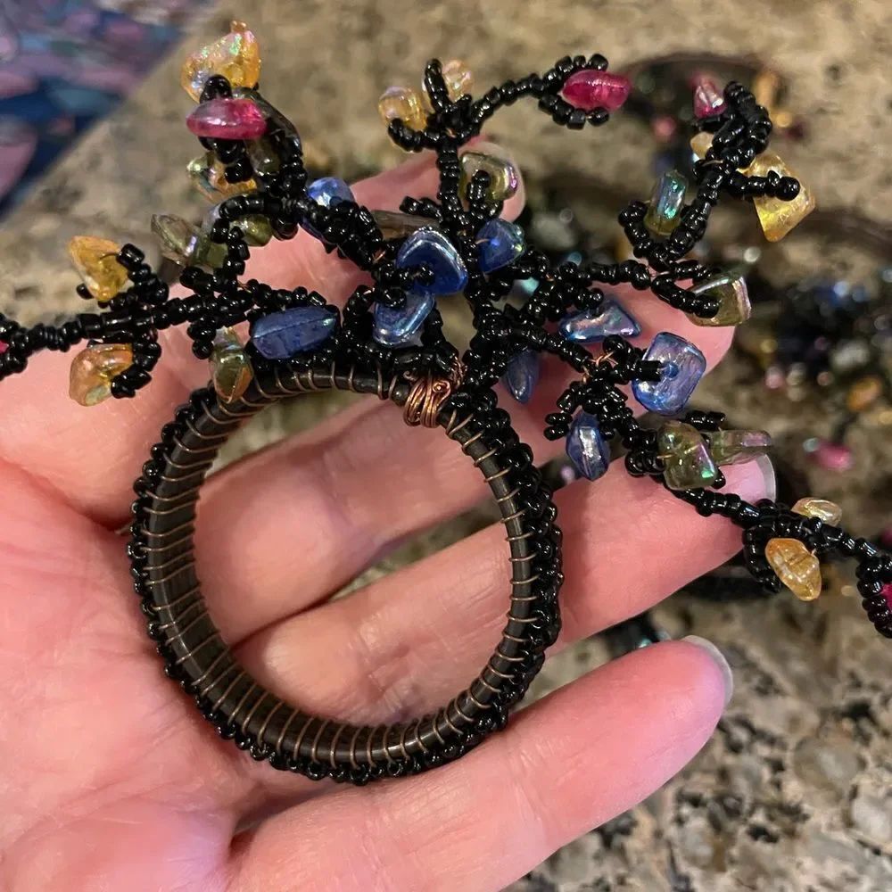 7 Beaded Jeweled Rock Napkin Rings